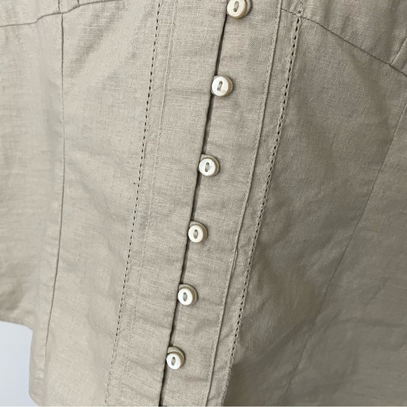 Atmosphere Button Front Crop Shirt Sz 12 Beige Linen Cotton Cap Sleeve Top - Picture 5 of 10